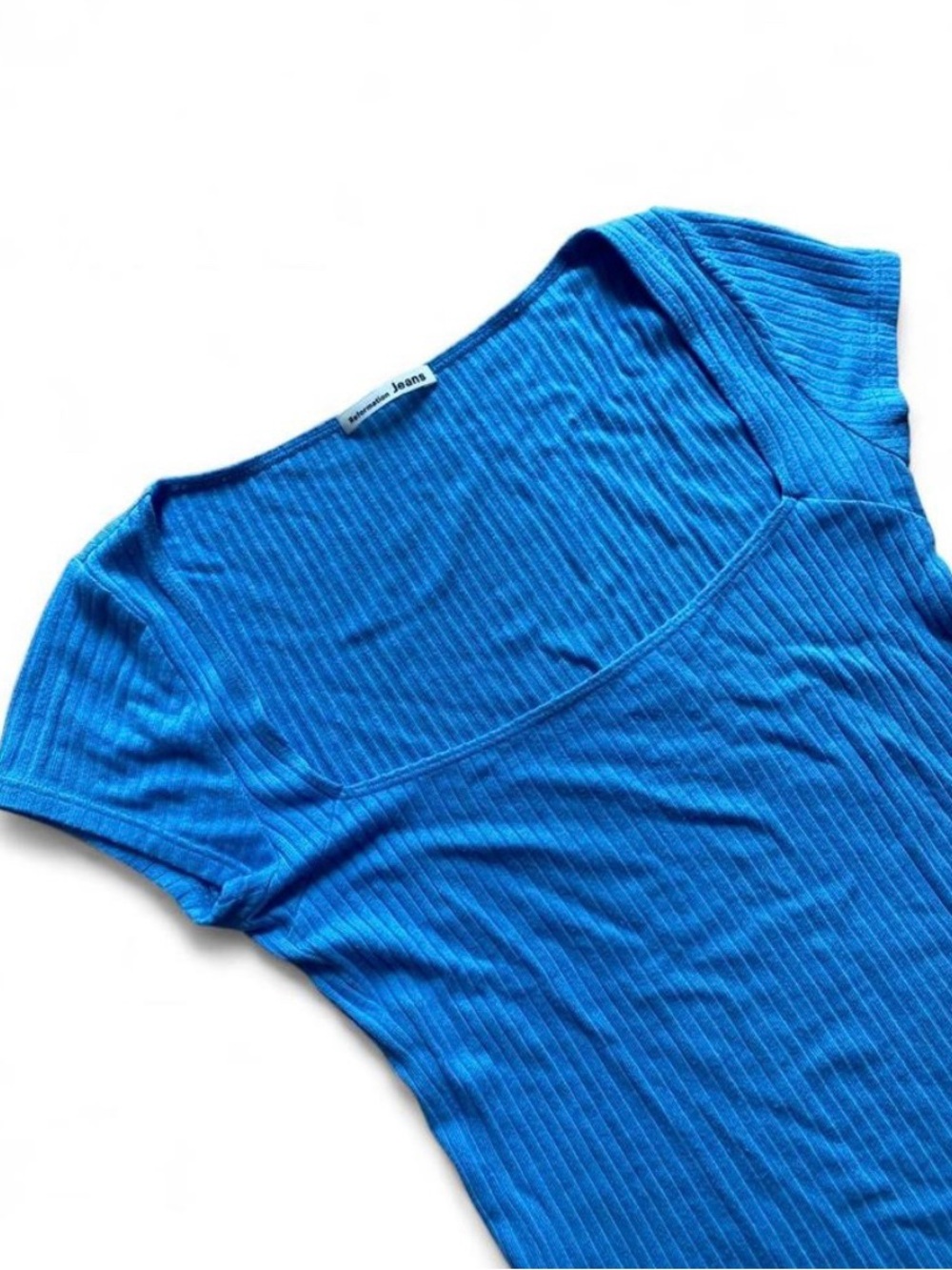 Reformation Size M ribbed short sleeve top Blue